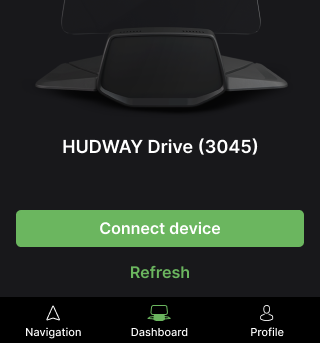 HUDWAY Drive app connection screen