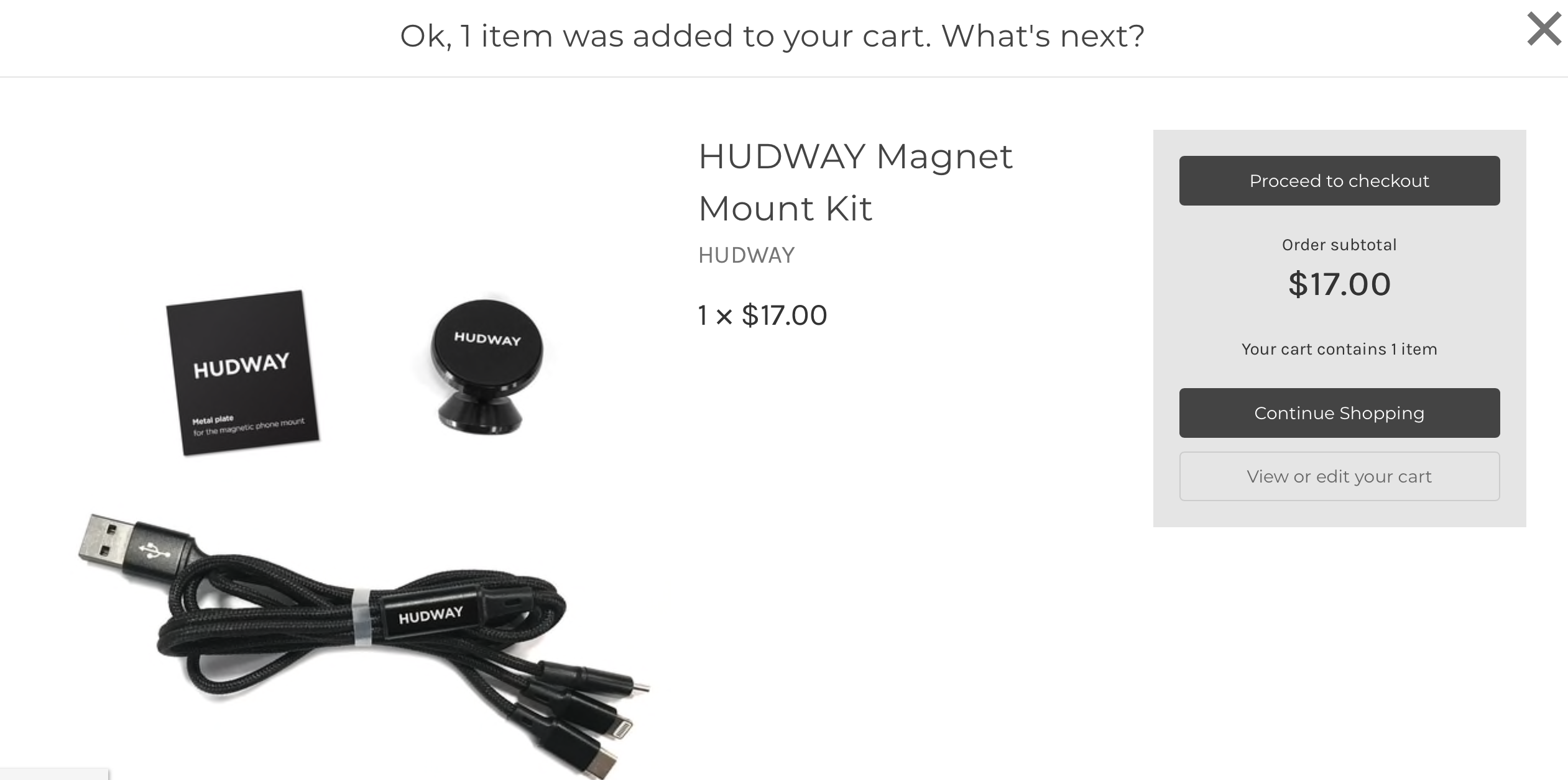 Adding HUDWAY Magnet Mount to Cart